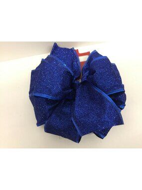 Holiday Time Blue Glitter Wired Edge Christmas Gift Bow Package Wedding Fancy